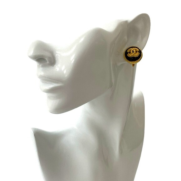 CHANEL Vintage Black Logo Earrings